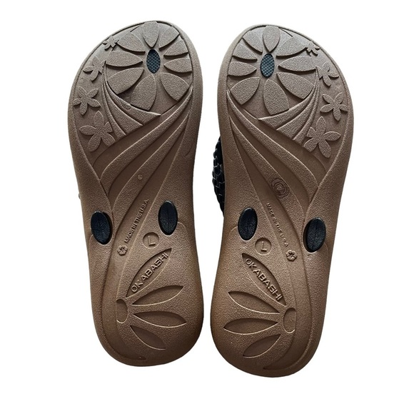 Okabashi brown and black thong flip flop sandals size large - Picture 2 of 6
